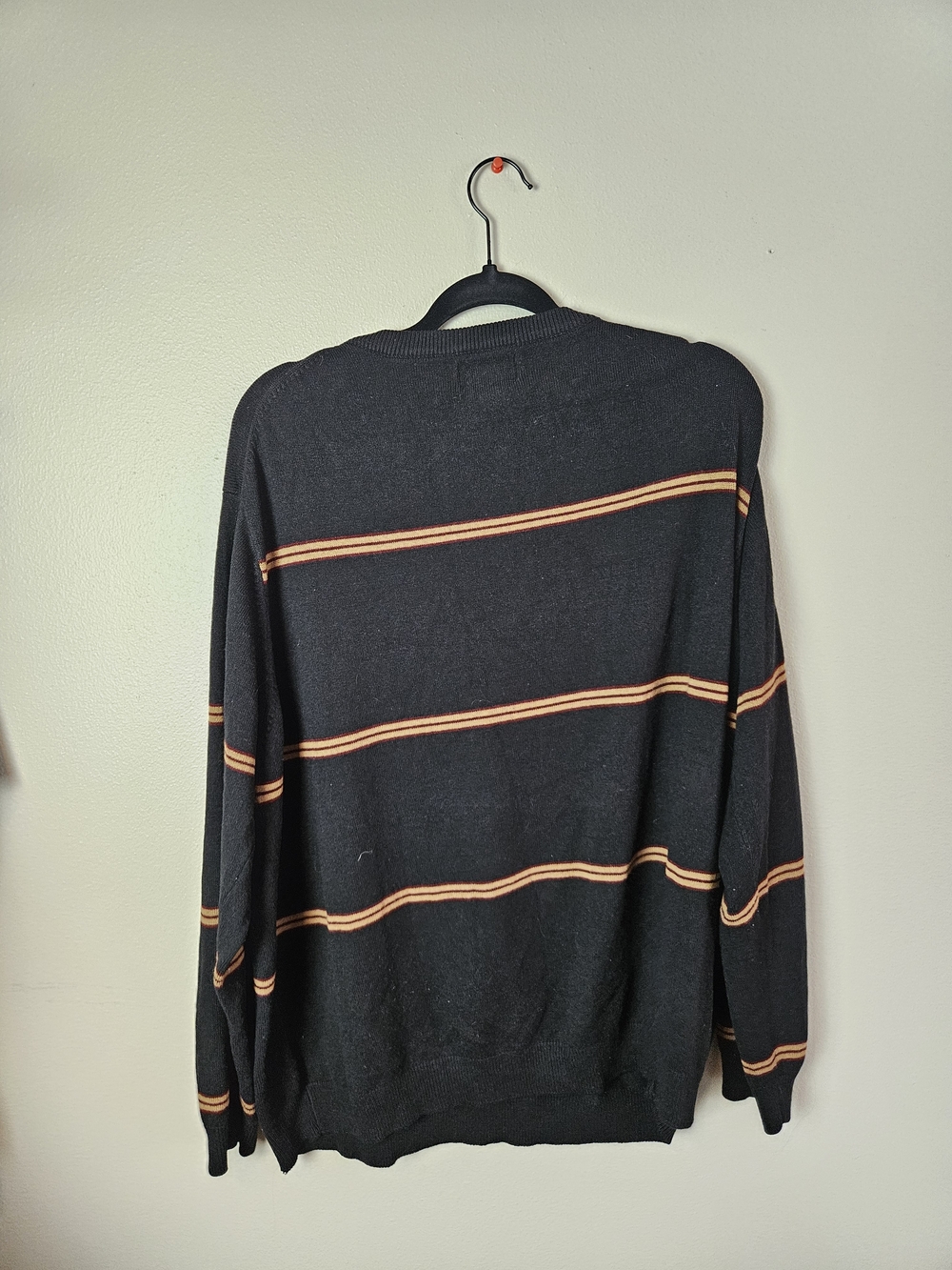 Harbor Bay Black Crewneck Sweater with Tan Stripes - Picture 2 of 3